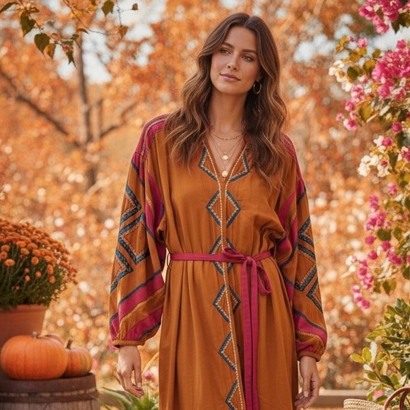 Anthropologie Stasiana Embroidered Tunic Boho Mini Long Sleeve Dress XL - Picture 1 of 12